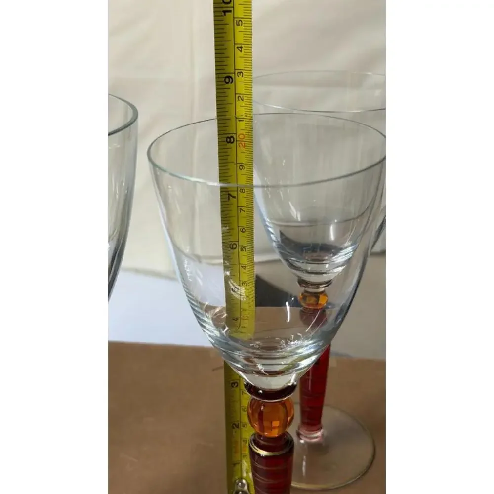Set of 5 Handcrafted Amber Stem Wine Glasses‎ – 4 Matching + 1 Variant - Picture 15 of 16